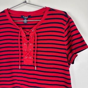 Navy + Red Striped Lace-Up Tee